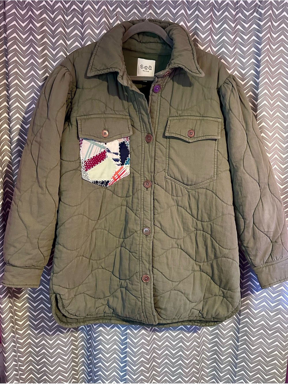 NWT SEA New York | Patchwork Shacket Army, size S